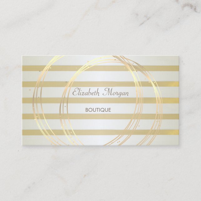 Moderne elegante, gestreifte, goldene Kreise Visitenkarte (Vorderseite)
