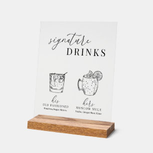 Moderne elegante Getränke aus Schwarz und Weiß Acrylschild