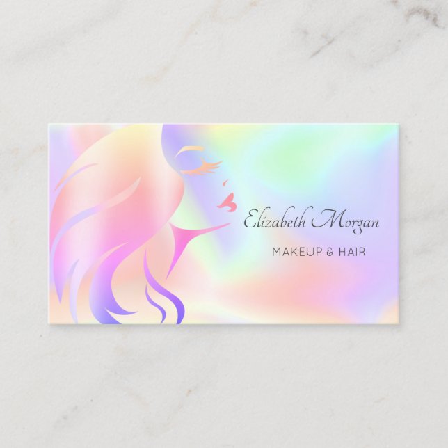 Moderne Elegante Girl Face Silhouette Holographic  Visitenkarte (Vorderseite)