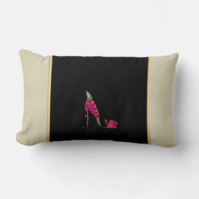 Moderne Elegante Girly, Black, Cream, Blume Heel Lendenkissen (Vorderseite)