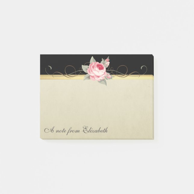 Moderne Elegante Girly, Black, Cream, Rose Post-it Klebezettel (Vorderseite)