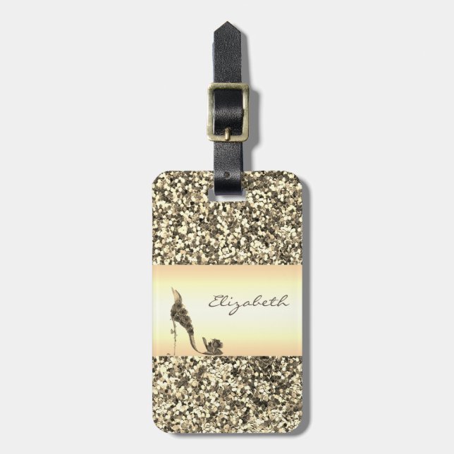 Moderne Elegante Girly, Gold Glitzer, Blumenstrauß Gepäckanhänger (Vorderseite vertikal)