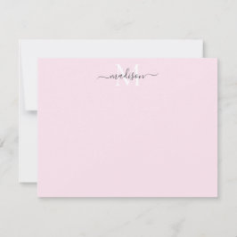 Moderne elegante Girly Script Monogram Blush Pink Mitteilungskarte