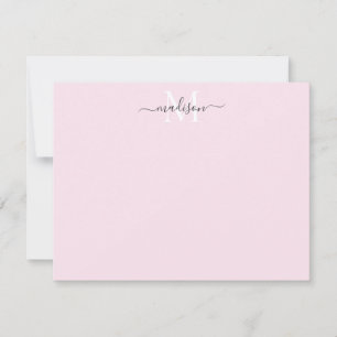 Moderne elegante Girly Script Monogram Blush Pink Mitteilungskarte