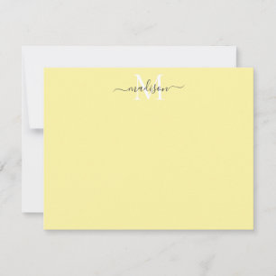 Moderne elegante Girly Script Monogram Lemon Yello Mitteilungskarte