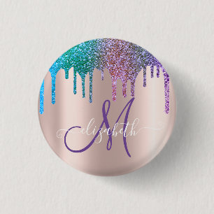 Moderne elegante Glitter-Tropfen Roségold-Monogram Button