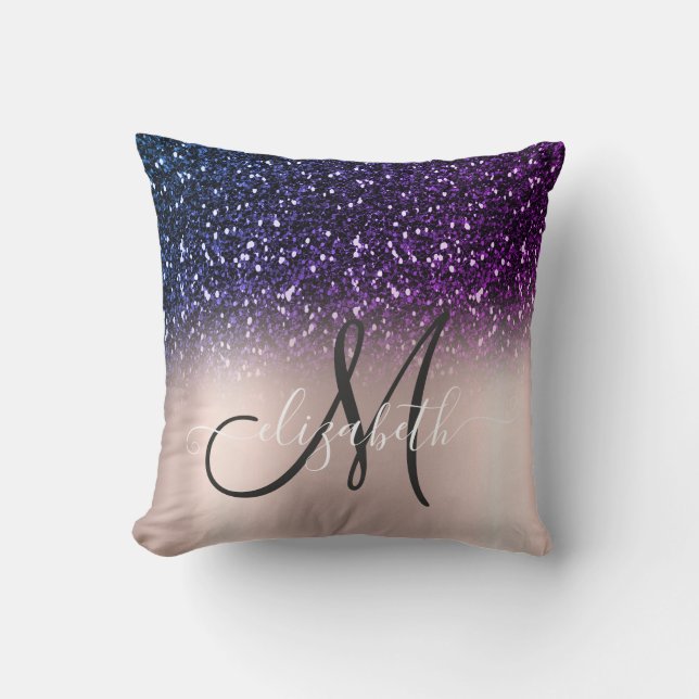 Moderne elegante Glitzer Rose Gold Monogram Kissen (Vorderseite)