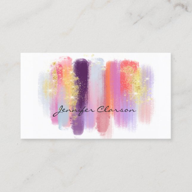 Moderne Elegante Glitzer Wasserfarben Pinsel Girly Visitenkarte (Vorderseite)