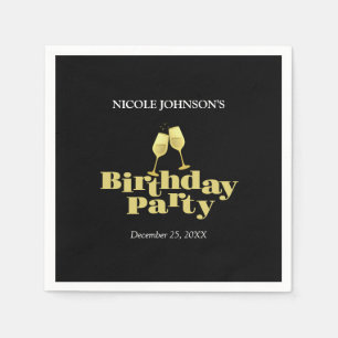 Moderne elegante Gold Champagne Black Birthday Par Serviette