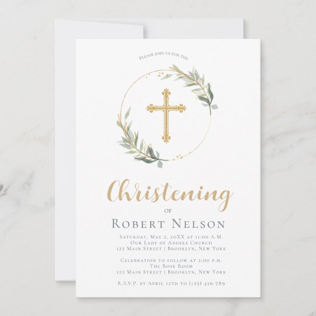 Moderne elegante Gold Circle Baptisse Christening Einladung (Vorderseite)