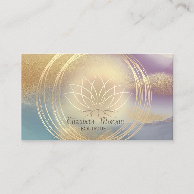 Moderne Elegante, Gold Circles Lotus Farbenfroh Visitenkarte (Vorderseite)