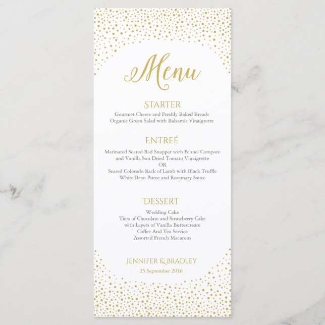 Moderne Elegante Gold Confetti Wedding  Menükarte (Vorderseite)