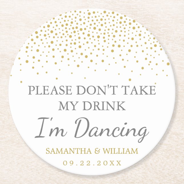 Moderne Elegante Gold Confetti Wedding Runder Pappuntersetzer (Vorderseite)