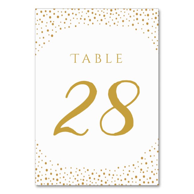 Moderne Elegante Gold Confetti Wedding Tischnummer (Vorderseite)