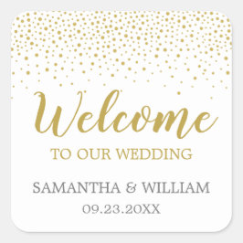 Moderne elegante Gold Confetti Wedding Welcome Bag Quadratischer Aufkleber