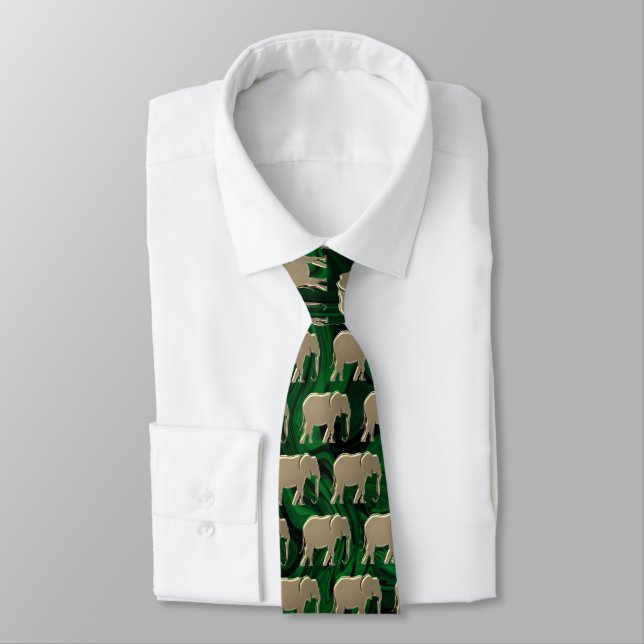 Moderne elegante Gold-Elefantenmuster Emerald Gree Krawatte (Gebunden)