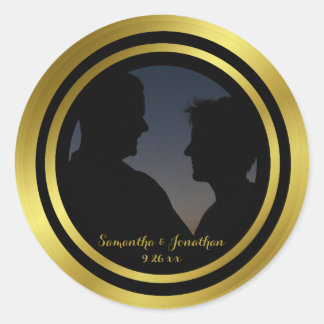 Moderne Elegante Gold Foil Foto Hochzeit Verlobung Runder Aufkleber