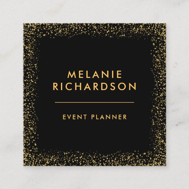 Moderne Elegante Gold Glitzer Black Quadratische Visitenkarte (Vorderseite)