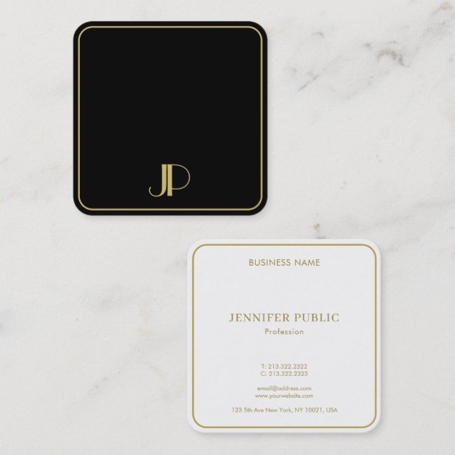 Moderne, elegante Gold Monogram Vorlage Luxus Quadratische Visitenkarte (Vorne/Hinten)