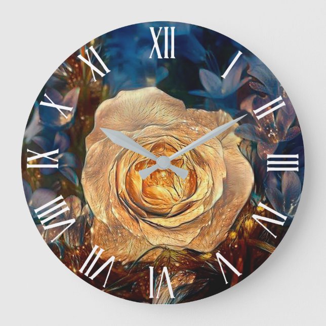 Moderne elegante Gold-Rose Große Wanduhr (Vorderseite)