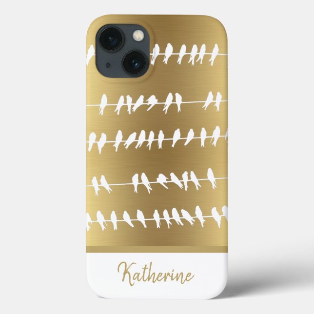 Moderne Elegante Gold Schlucken Vögel auf Wires Na Case-Mate iPhone Hülle (Rückseite)