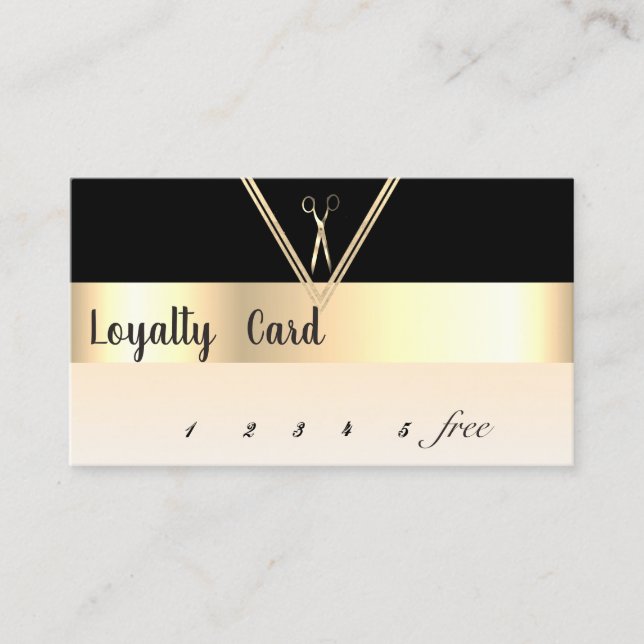 Moderne elegante Gold Scissors Black Loyalty Card Treuekarte (Vorderseite)