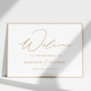 Moderne, elegante Gold Script-Hochzeit Willkommen Poster