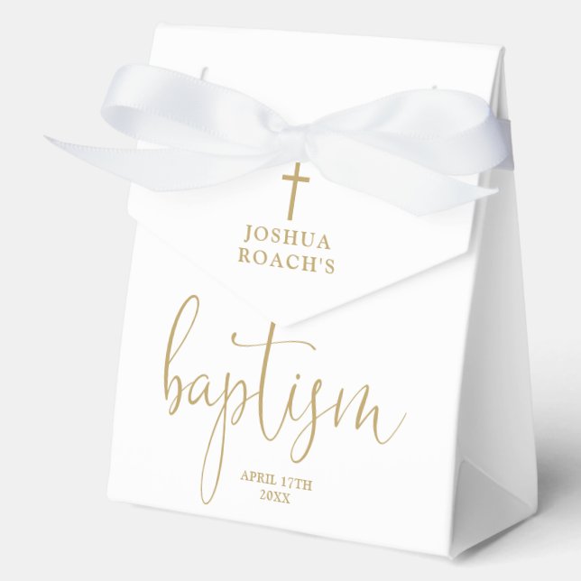 Moderne elegante Gold Script Taufe Fvor Box Geschenkschachtel (Vorderseite)