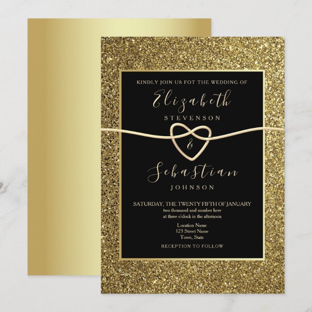 Moderne, elegante Gold- und Black Wedding Einladung (Vorne/Hinten)