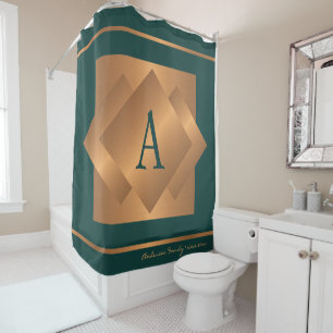 Moderne elegante Gold- und grüne Monogramm-Mode Duschvorhang