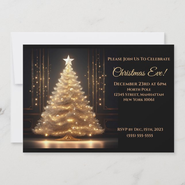 Moderne Elegante Gold Weihnachtsbaum Einladung (Vorderseite)
