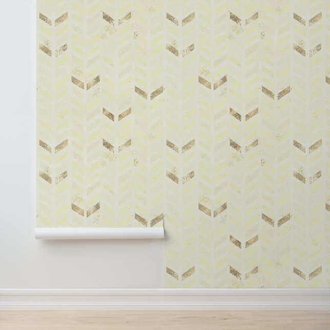 Moderne, elegante Goldcreme Zickzack gestrichen Tapete (Anwendung)