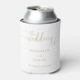 Moderne elegante goldene Herzschrift Hochzeit Dosenkühler