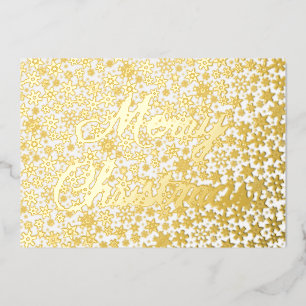 Moderne elegante goldene Schneeflocken Frohe Weihn Folien Feiertagskarte