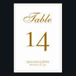 Moderne, elegante Goldene Skripthochzeit Tischnummer<br><div class="desc">Moderne,  elegante Script Hochzeit Tischnummer. Die Karte ist modern und elegant mit einem dünnen Rahmen und einem goldenen Drehbuch. Passen Sie jede Karte für jede Tischnummer einzeln an und legen Sie sie separat in Ihren Warenkorb. Personalisieren Sie den gesamten Text auf der Tischkarte.</div>