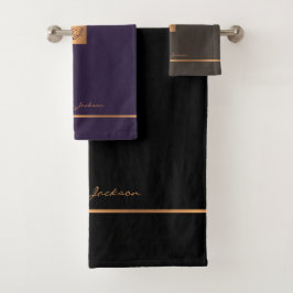 Moderne, elegante goldfarbene mit Monogramm Streif Badhandtuch Set