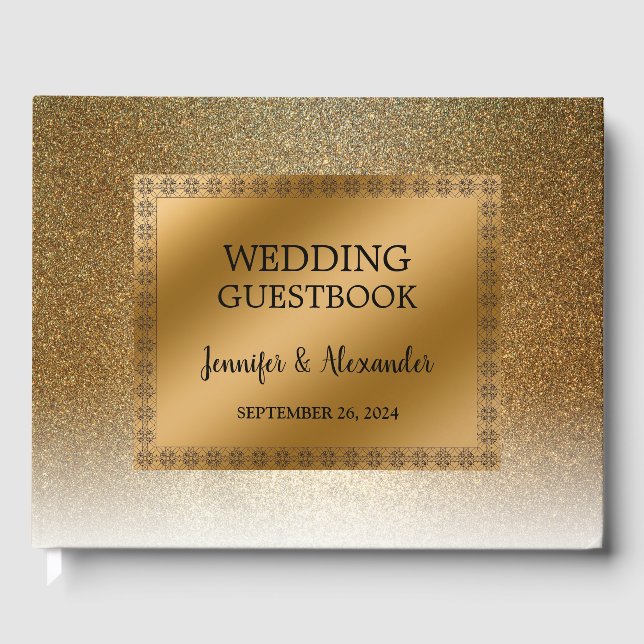Moderne, elegante Goldhochzeit im Glitzer Gästebuch (Vorderseite)