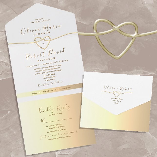 Moderne elegante Goldkalligraphie-Hochzeit All In One Einladung (Von Creator hochgeladen)