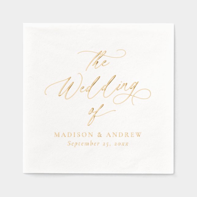 Moderne elegante Goldkalligraphie-Hochzeit Servietten Mit Folie (Vorderseite)