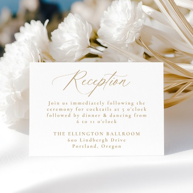 Moderne elegante Goldkalligraphie-Hochzeitsempfehl Begleitkarte (Von Creator hochgeladen)
