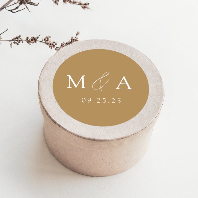 Moderne, elegante Goldmonogramm-Hochzeit Runder Aufkleber (Von Creator hochgeladen)