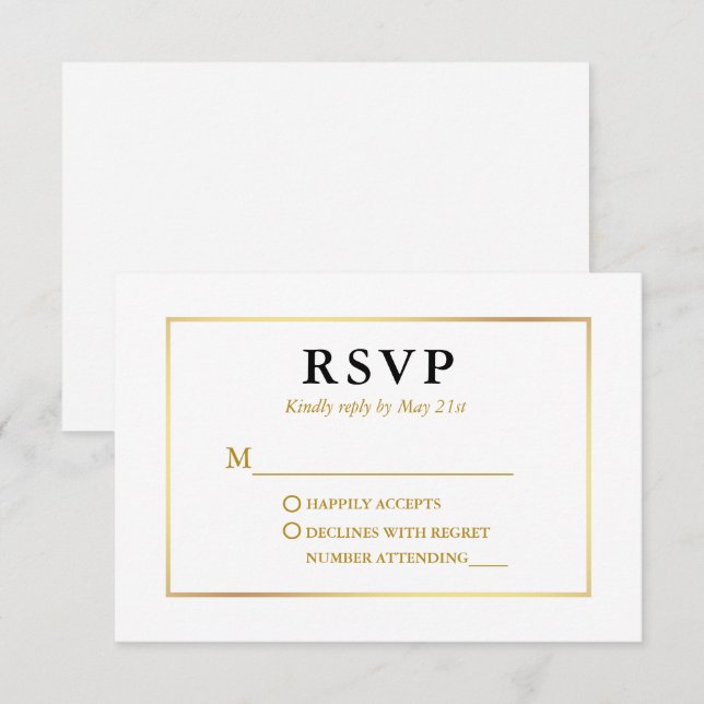 Moderne elegante Goldrahmen RSVP Karte (Vorne/Hinten)