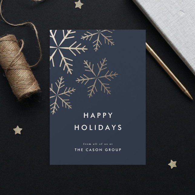 Moderne Elegante Golfregion Feiertagskarte (Elegant Gold Modern Snowflakes Simple Business Happy Holidays Card.)