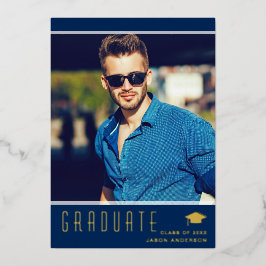 Moderne Elegante Graduate Blue Foto Foil Card Folieneinladung