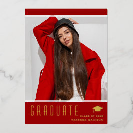 Moderne elegante Graduate Red Foto Foil Card Folieneinladung
