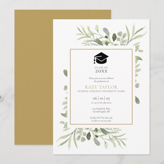 Moderne Elegante Graduation Party für Goldene Land Einladung (Vorne/Hinten)