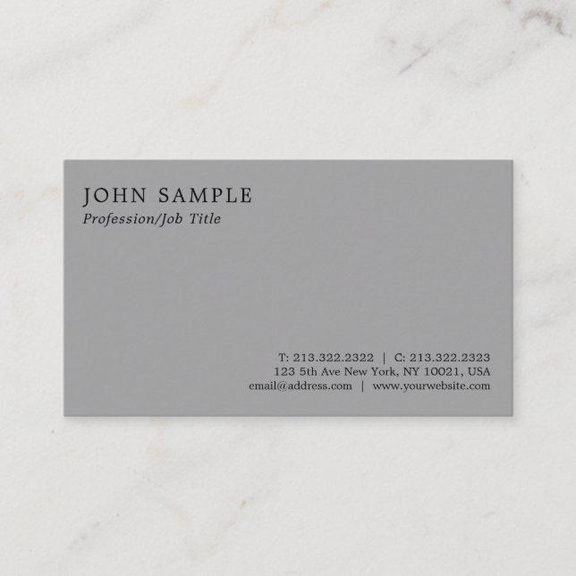 Moderne Elegante Graue Berufliche Minimalistische  Visitenkarte (Vorderseite)