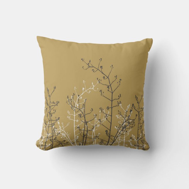 Moderne elegante graue Blume auf neutralem Braungo Kissen (Vorderseite)