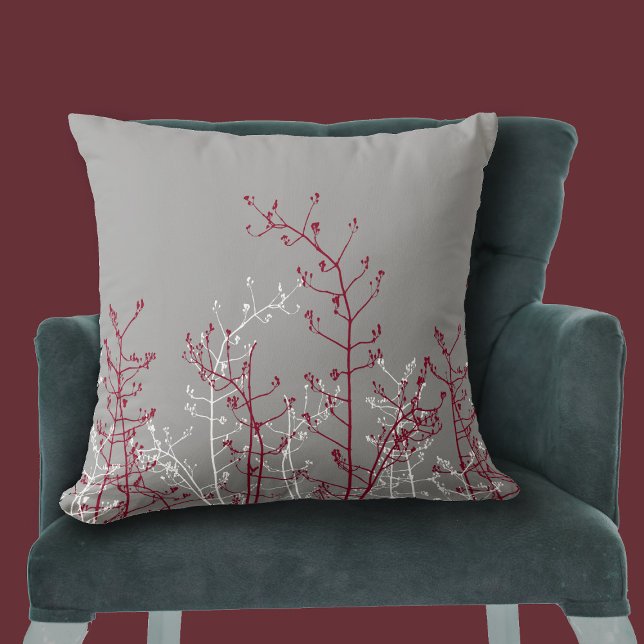 Moderne elegante graue Burgundy-Blume Kissen (Von Creator hochgeladen)