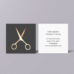 Moderne elegante graue falsche Goldschere Hairstyl Quadratische Visitenkarte